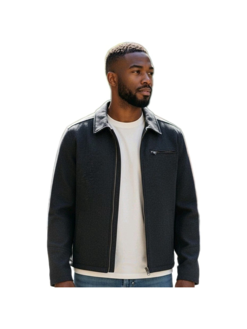 Levis Jacket Men's Black Wool Polyester Blend Full-Zip Long-Sleeves Jacket Small